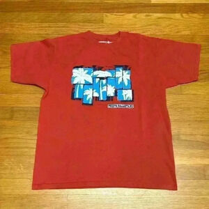 Puerto Vallarta, MX T-Shirt Orange With Blue And White Palm Tree Design Size L